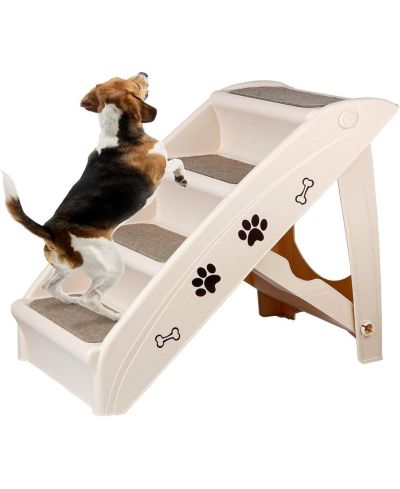 Folding Dog Stairs, Portable Indoor/Outdoor Pet Steps for Bed/Couch/Car, White