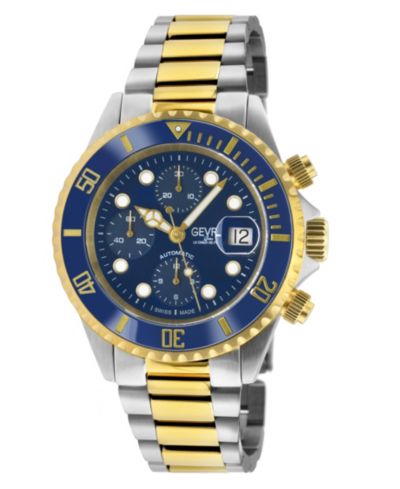 Gevril Men's Wall Street Chrono Swiss Automatic Two toned SS IPYG Bracelet Watch