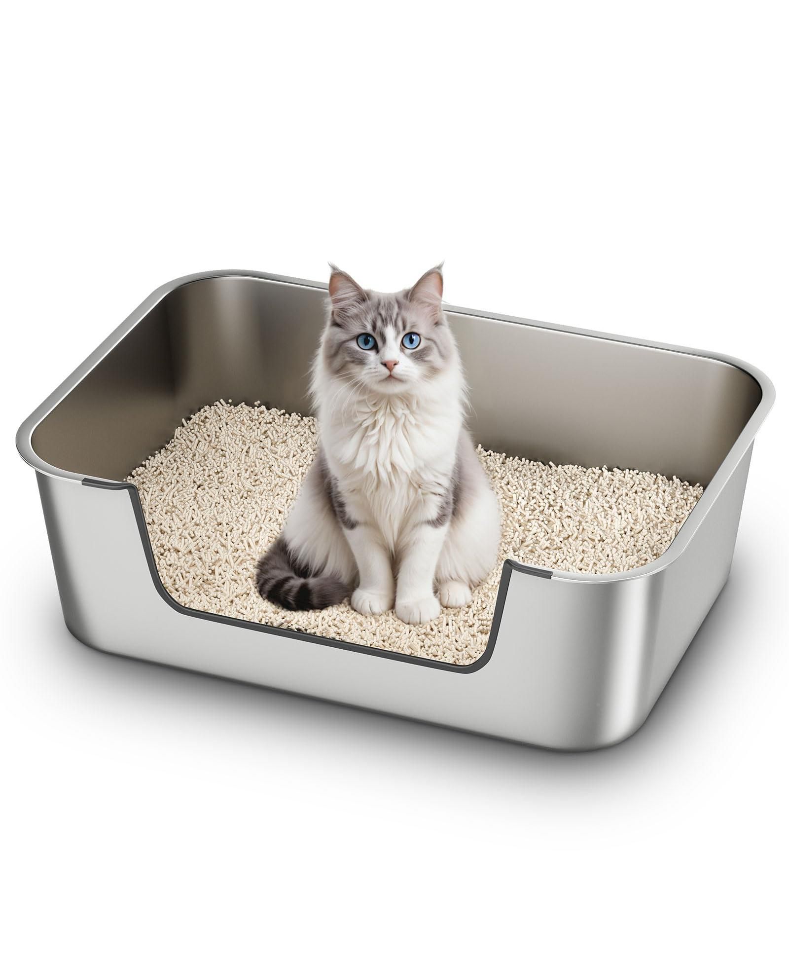 Лоток для кошачьего туалета ARONKL Stainless Steel Low Entry Anti Splash Odor Free Non Stick Easy Clean