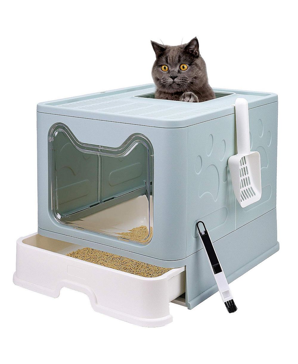 ARONKL Foldable Cat Litter Box Enclosed Top Entry Anti-splashing Large Private Space Easy Clean With Scoop 2-in-1 Brush