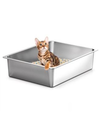 ARONKL Stainless Steel Cat Litter Box High Sided Large Non Stick No Smell Easy Clean Pet Toilet For Kitten Rabbit