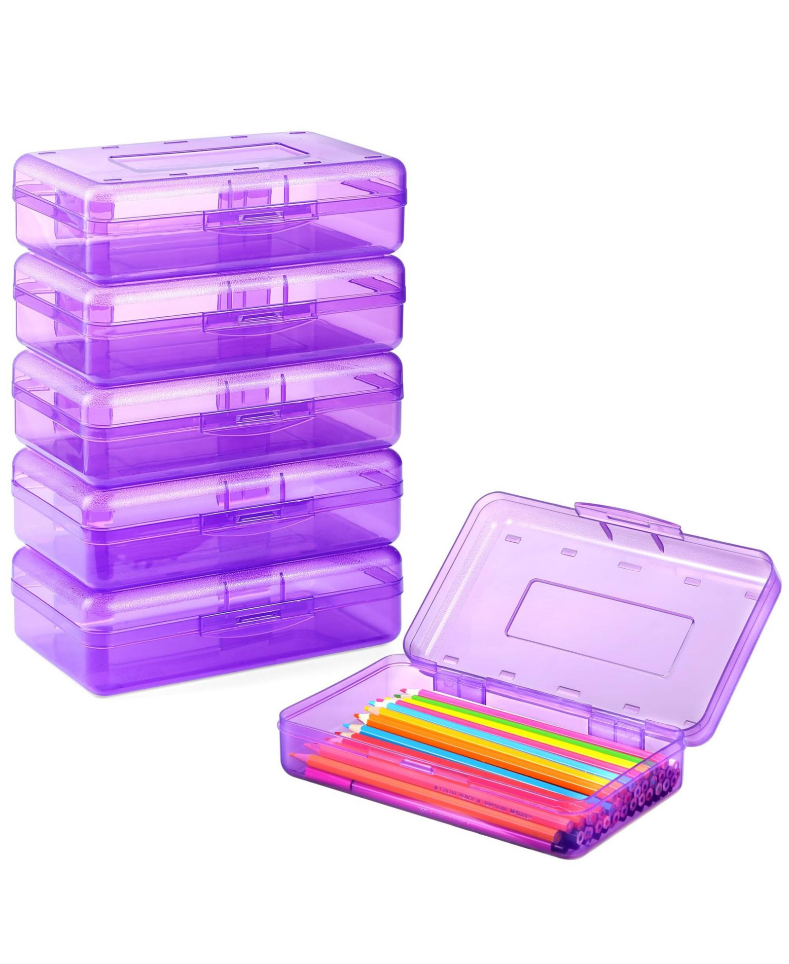 GNUADZ 6 pack Plastic Pencil Case Crayon Pen Organizer Snap Lid Stackable Craft Storage Box