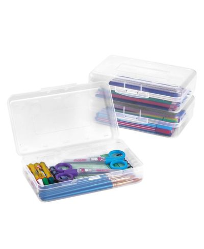 GNUADZ 3 Pack Pencil Case Hard Box Clear Pen Organizer Plastic Storage Container Snap Lid Art School Supplies