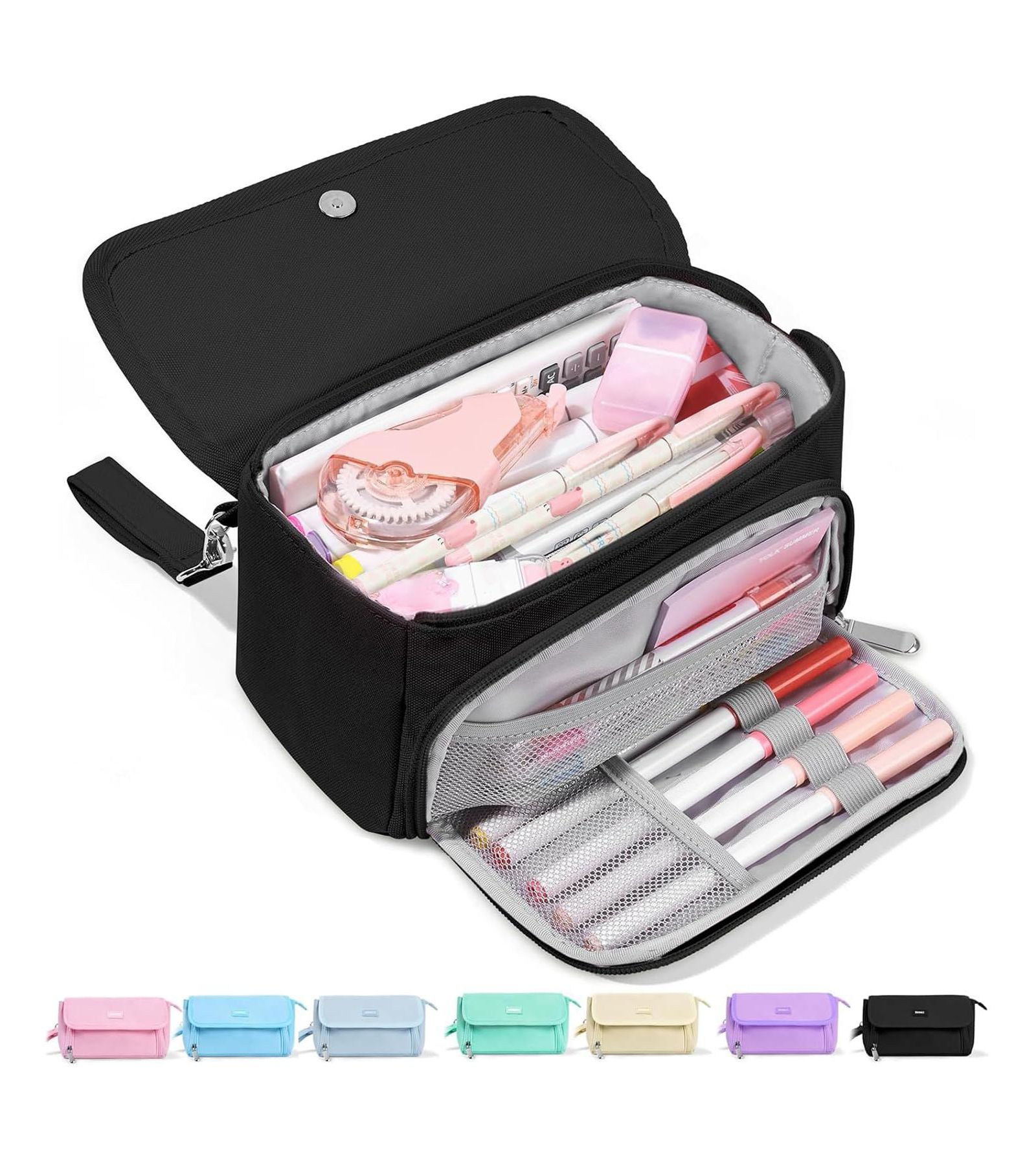 GNUADZ Super Large Pencil Case 3 Compartments Cute Pouch Zipper Portable Stationery Pen School Supplies Teen Girl