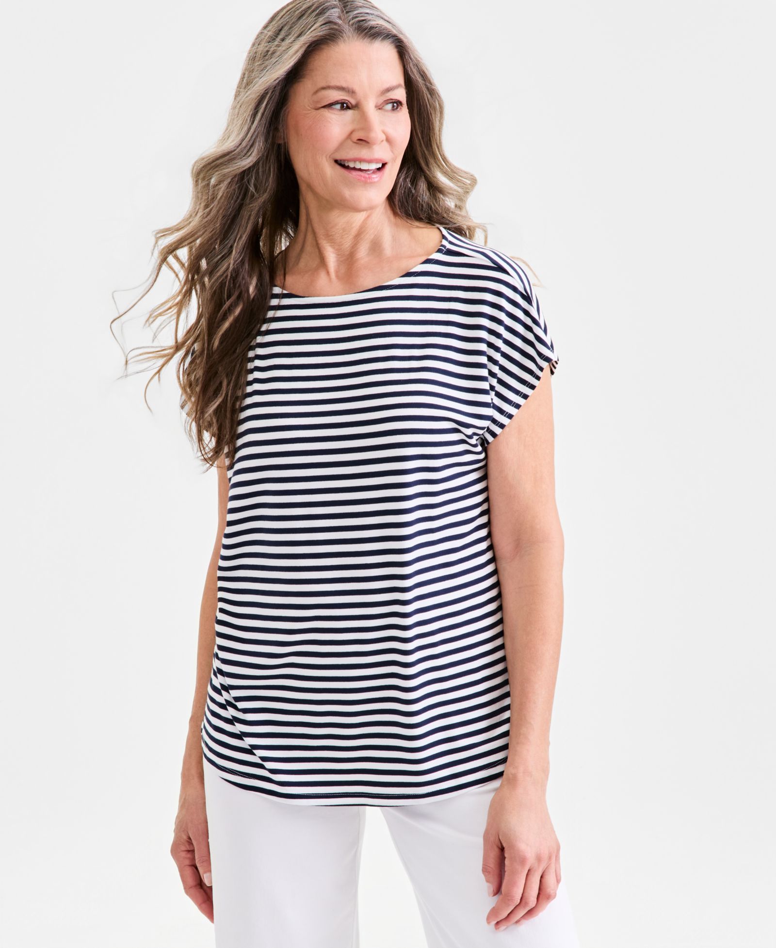 Style & Co Plus Striped Short-Sleeve Mixed-Media Tee, Macy's Exclusive