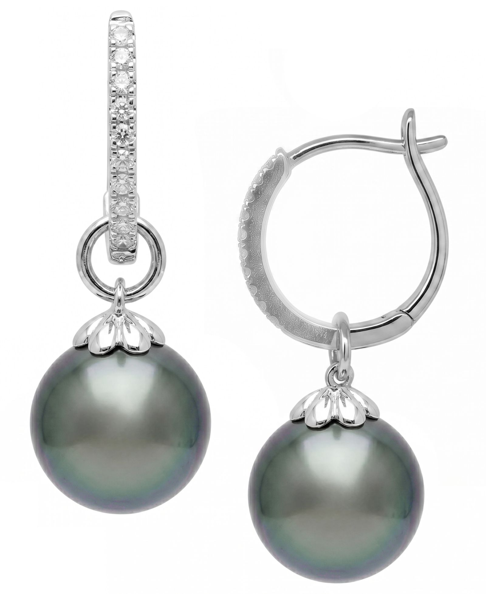 Серьги-подвески Macy's Cultured Tahitian Pearl (9mm) & Diamond (1/10 ct. t.w.) из 925 Sterling Silver