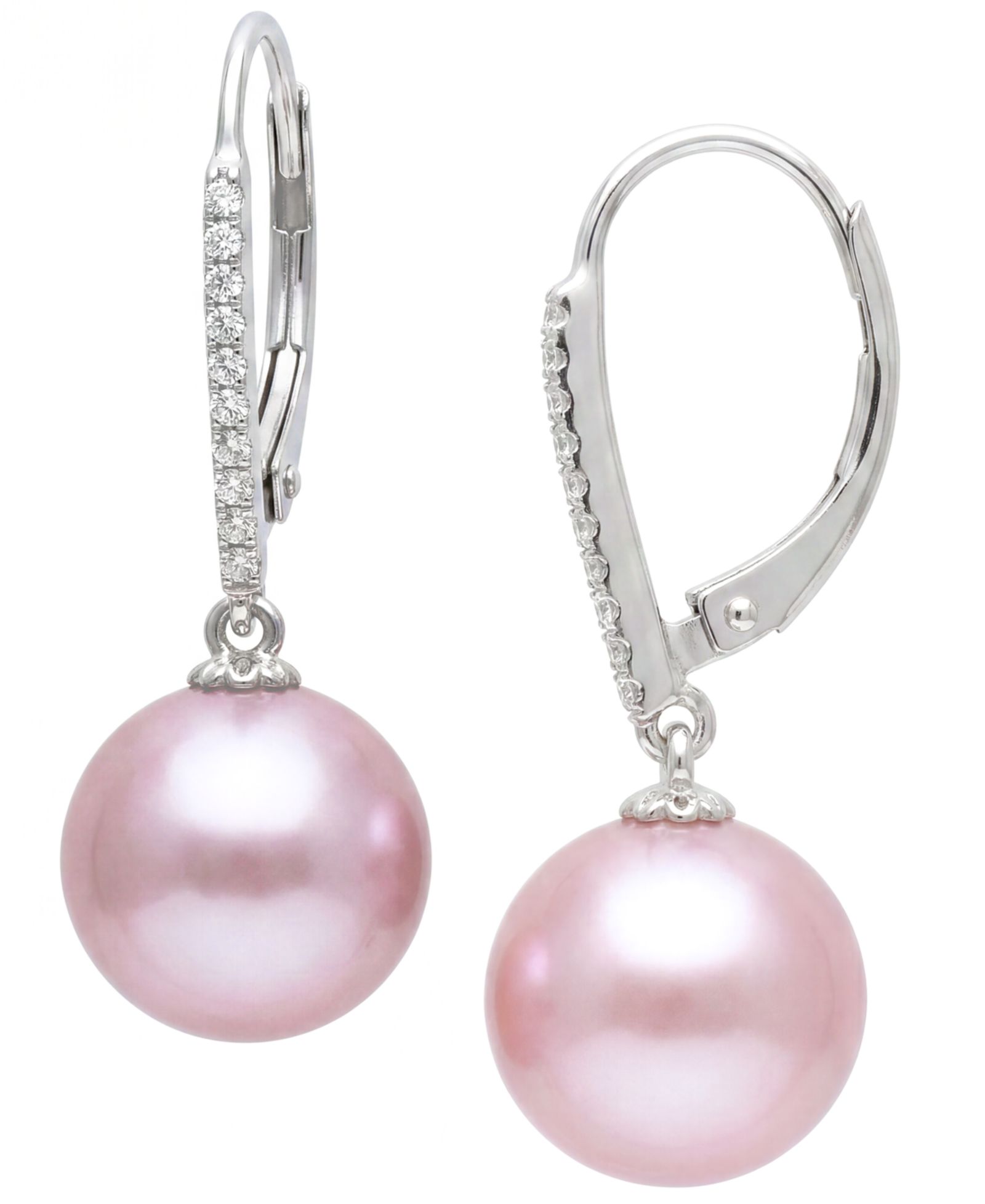 Серьги-подвески Macy's Cultured Freshwater Pearl (10mm) & Diamond в 14k White Gold