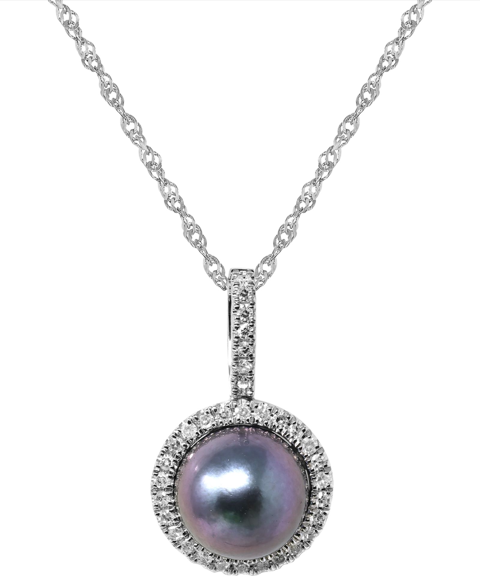 Подвеска-ожерелье Macy's с таитянской жемчужиной (8mm) и бриллиантом (1/8 ct. t.w.) в белом золоте 14k