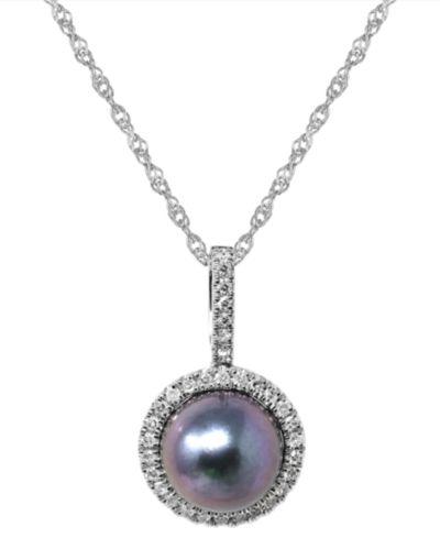 Подвеска-ожерелье Macy's с таитянской жемчужиной (8mm) и бриллиантом (1/8 ct. t.w.) в белом золоте 14k