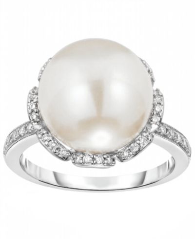 Macy's кольцо с культивированным речным жемчугом (11mm) и бриллиантом (1/4 ct. t.w.) из стерлингового серебра 925