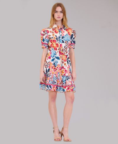 julia jordan Women's Printed Collared Neck Shirt-Dress