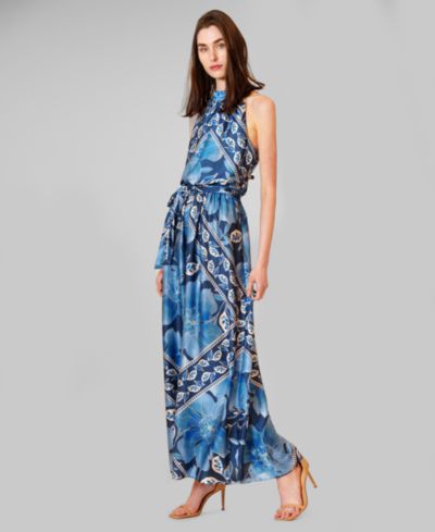 julia jordan Women's Printed Satin Halter Neck Maxi Dress