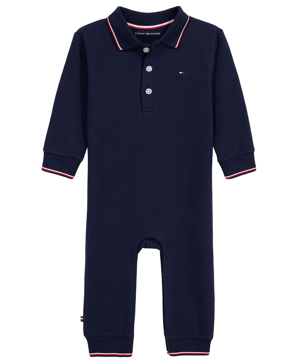 Tommy Hilfiger Baby Boys' Collared Long-Sleeve Button-Placket Knit Fleece Lined Coverall