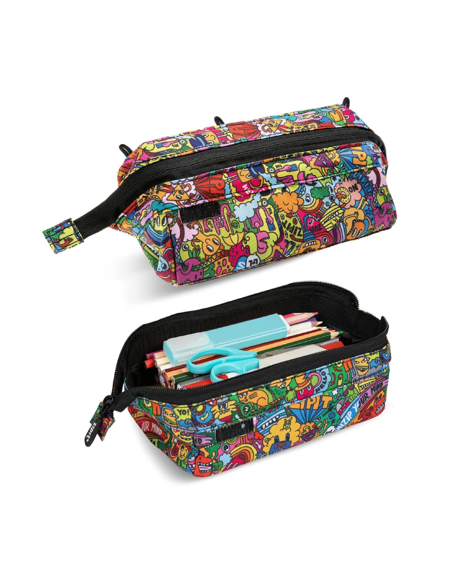 GNUADZ Lenny Pencil Case Doodles Zipper Pouch Makeup Stationery Bag School Travel Washable Polyester Kids Teens Adults