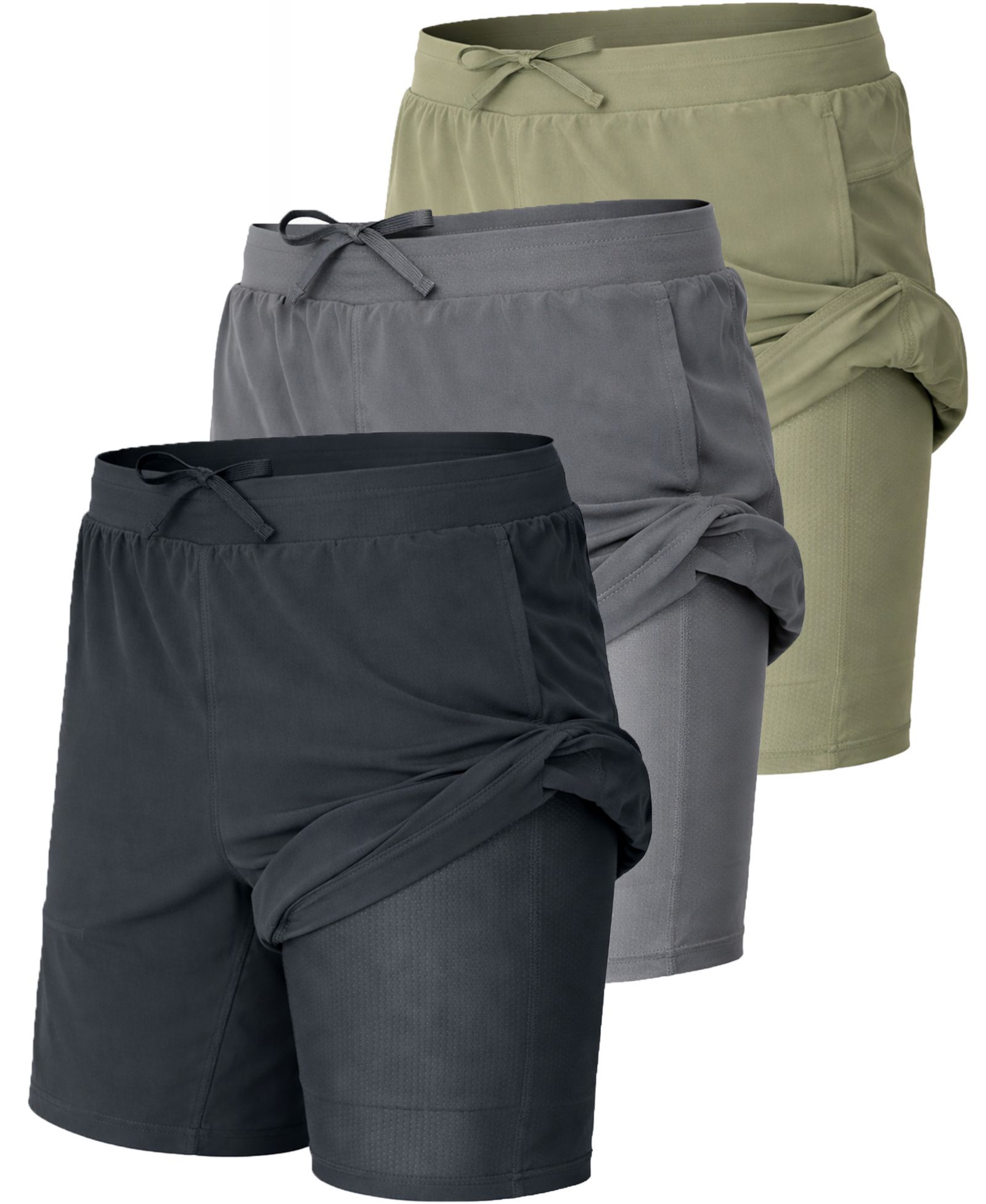 Galaxy By Harvic Men's Elastic Waist Stretch Running Shorts, 3-Pack