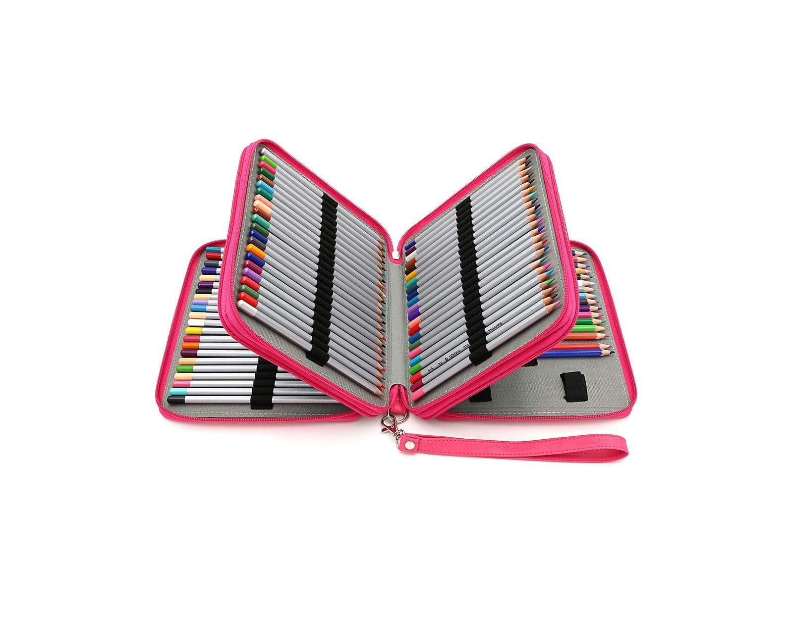 GNUADZ PU Leather Pencil Case 120 Slot Holder Handle Strap Box
