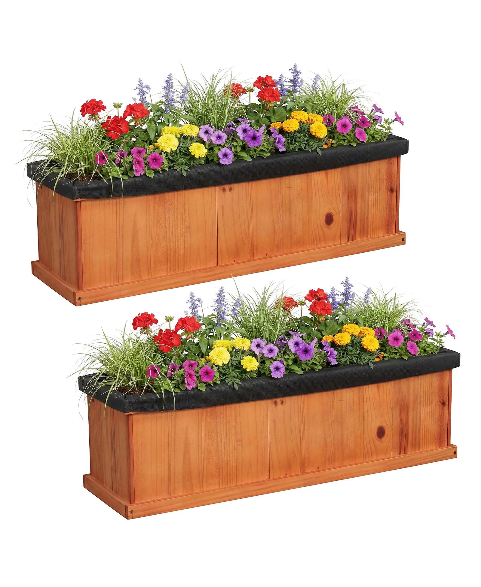 Gymax 2PCS Wood Raised Garden Bed w/Drainage Holes Liner for Flowers Vegetables Herbs