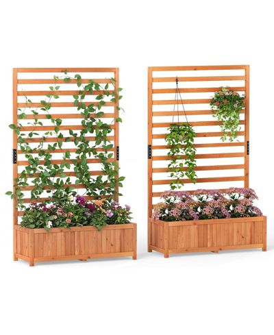 Садовая грядка Gymax 2 PCS Wooden Raised Garden Bed с вертикальной решеткой