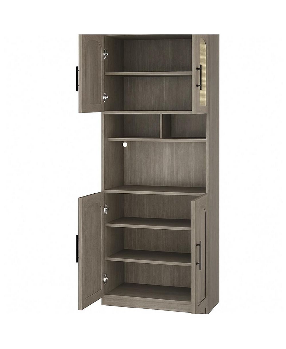 gaomon Pantry Cabinet with Countertop and LED Light Strip