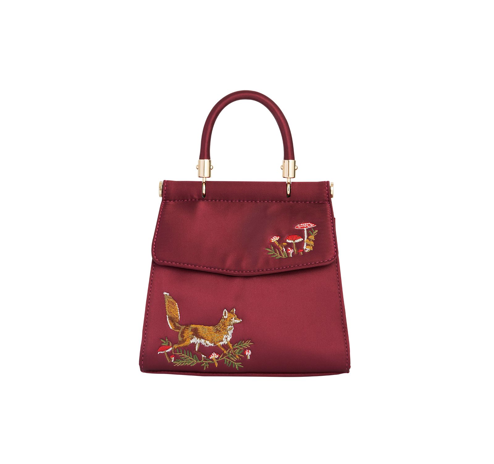 Fable England Women's Fox and Mushroom Embroidered Satin Tote