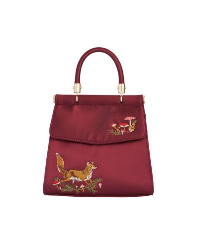 Fable England Women's Fox and Mushroom Embroidered Satin Tote