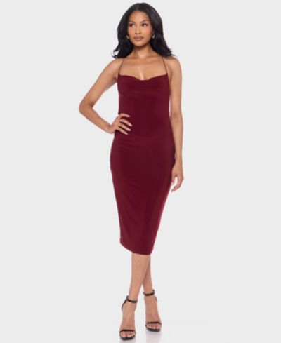 B Darlin Juniors' Cowl Neck ITY Midi Dress with Bungee Cord Straps
