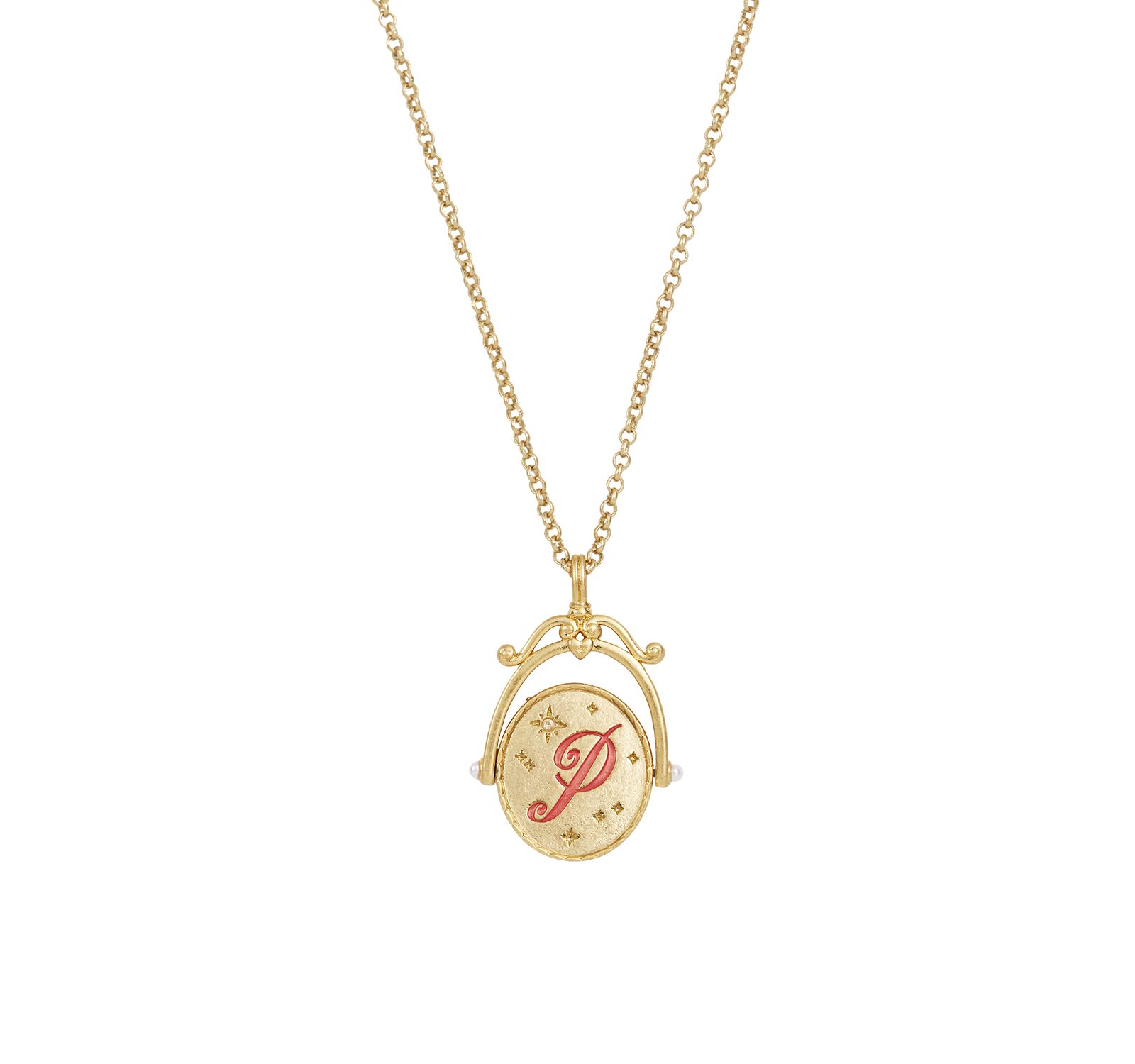 Fable England P Initial Peony Gold Spinner Chain Necklace