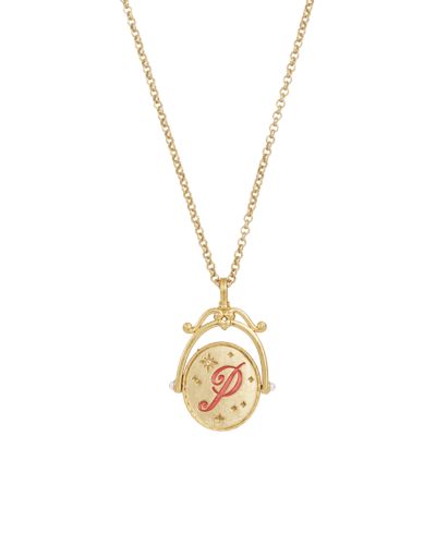 Fable England P Initial Peony Gold Spinner Chain Necklace