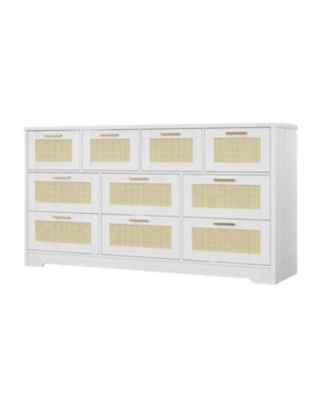 gaomon Wooden Dresser with Rattan Front and 10 Drawers for Bedroom