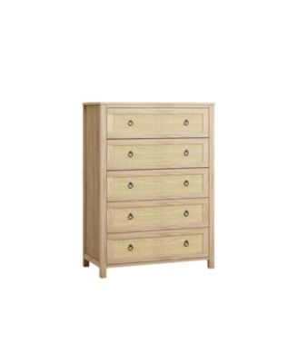 gaomon Rattan Bedroom Dresser with 5 Drawers Clothes Storage Cabinet