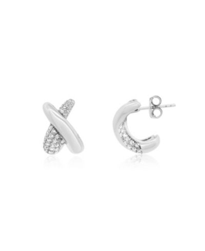 The Lovery Crossover CZ C-Hoop Earrings Sterling Silver