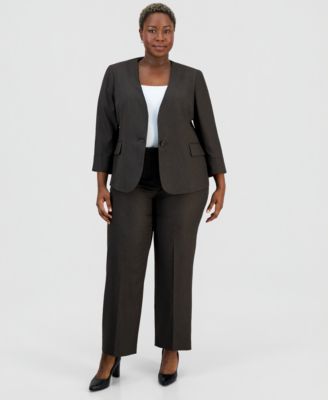 Le Suit Костюм Plus Size: жакет без воротника на одной пуговице и широкие брюки