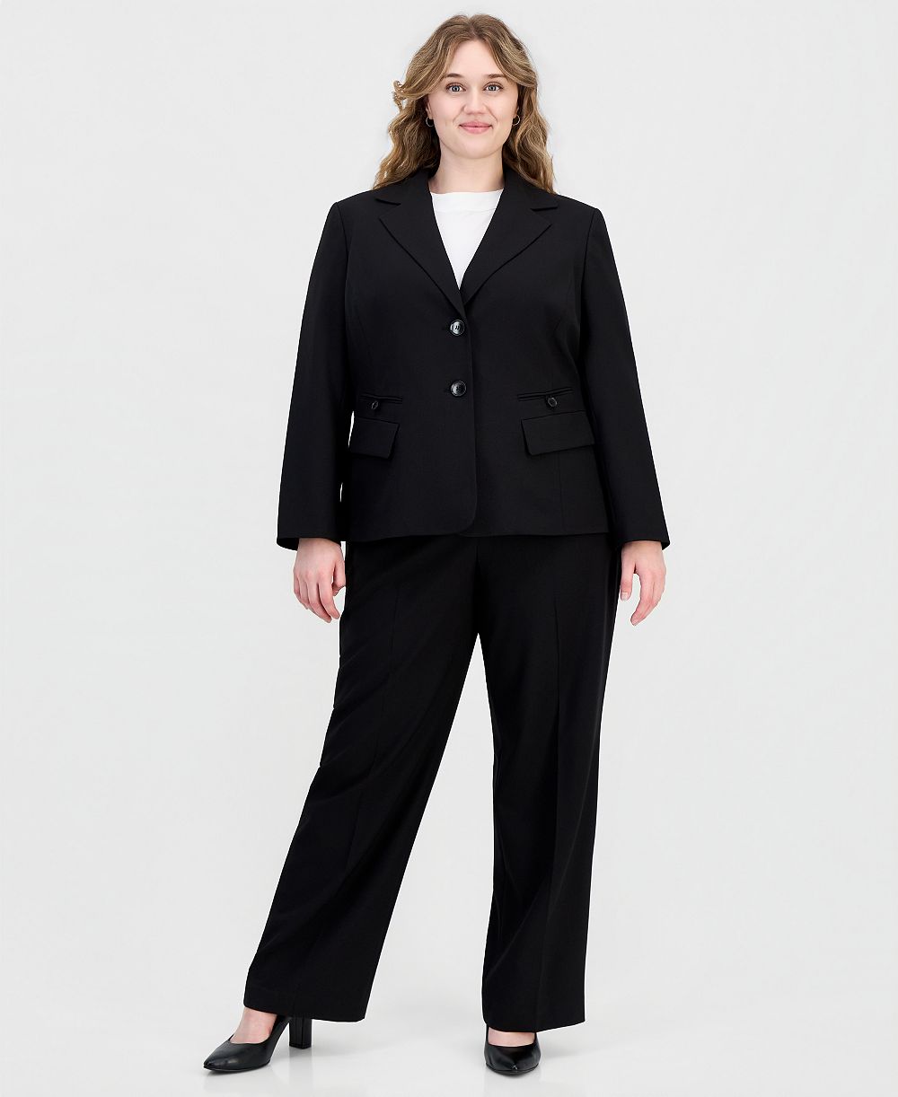 Le Suit Plus Size Four-Pocket Jacket & Fly-Front Wide-Leg Pants Suit