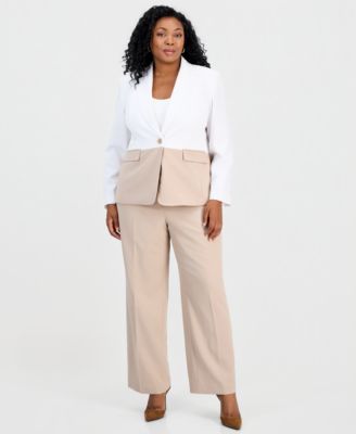 Костюм Le Suit Plus Size Colorblocked One-Button Peplum Jacket & Fly-Front Wide-Leg Pants