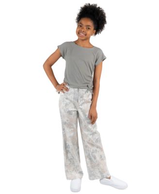 Tween Diva Girls' 7-12 Rib Knit T-Shirt and Printed Twill Pants, 2-Piece Set