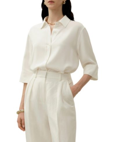 LILYSILK Женский Heavy Silk Crepe Relaxed Half-Sleeve Shirt