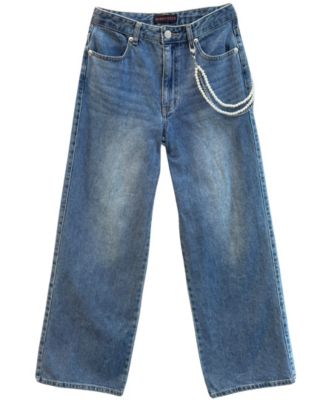 With Jules Girls' 7-16 Wide-Leg Chain Detail Jeans
