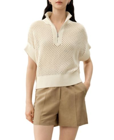LILYSILK Women's Toscana Pointelle Knit Half-Zip Sweater