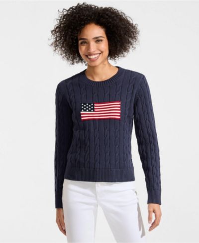 Женский вязаный свитер Lands' End American Flag Drifter Cable