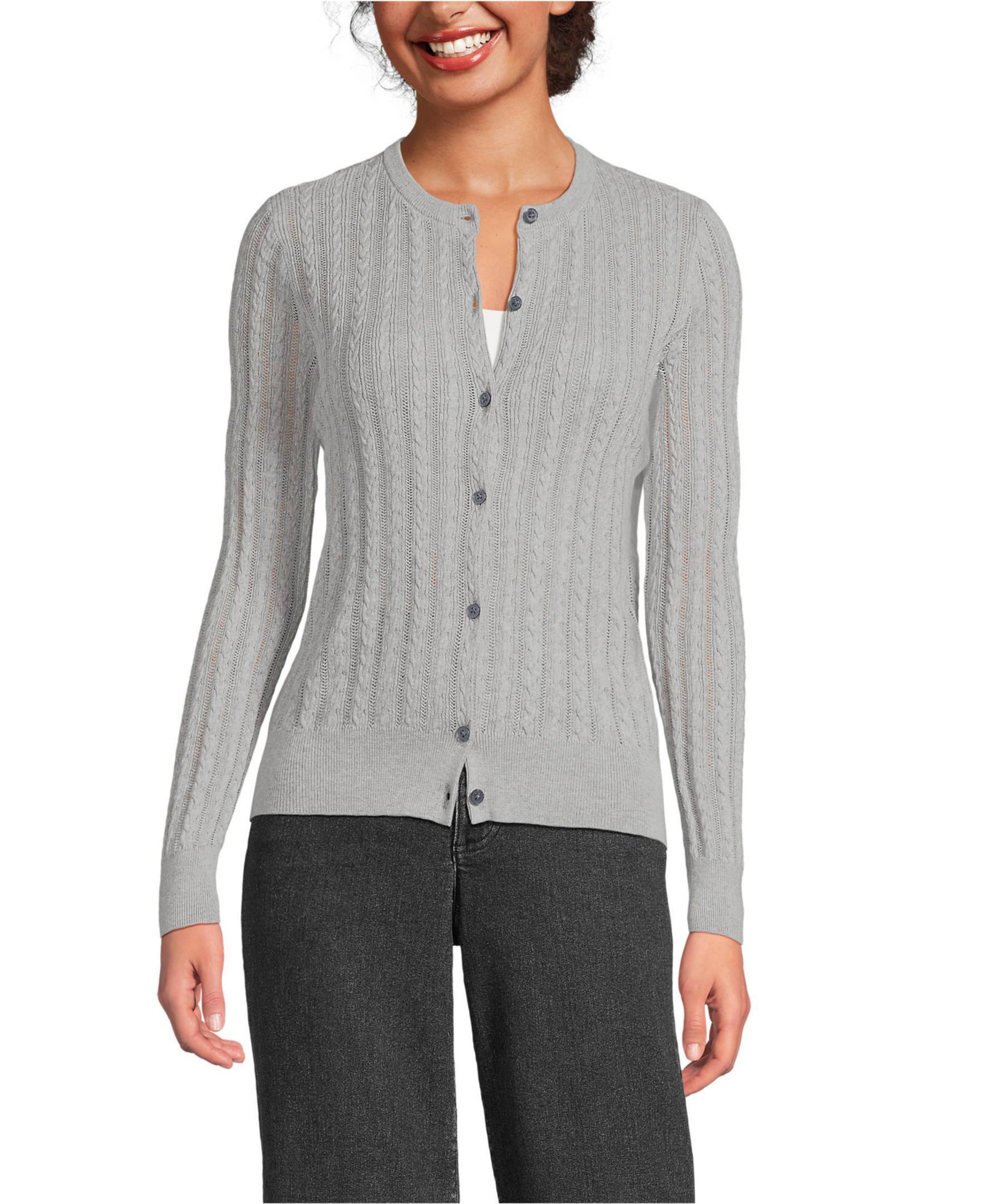 Женский кардиган Lands' End Cotton Pointelle Modern