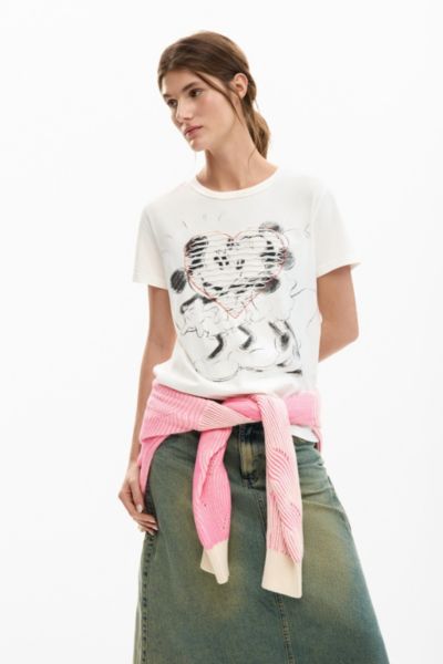 Desigual Women's Mickey and minnie Mouse heart t-shirt