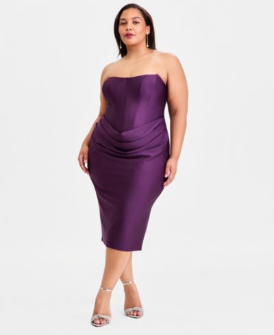 B Darlin Trendy Plus Size Strapless Satin Sheath Dress