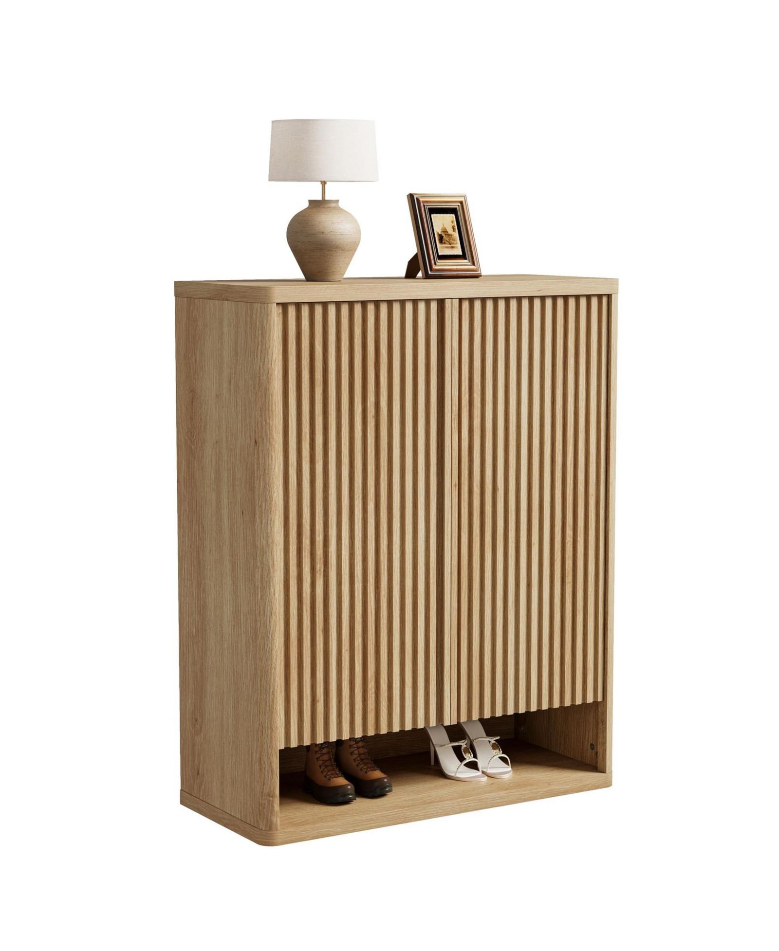 homfan 31.5 Shoe Cabinet with Fluted Door and Adjustable Shelves, Narrow Entryway Storage