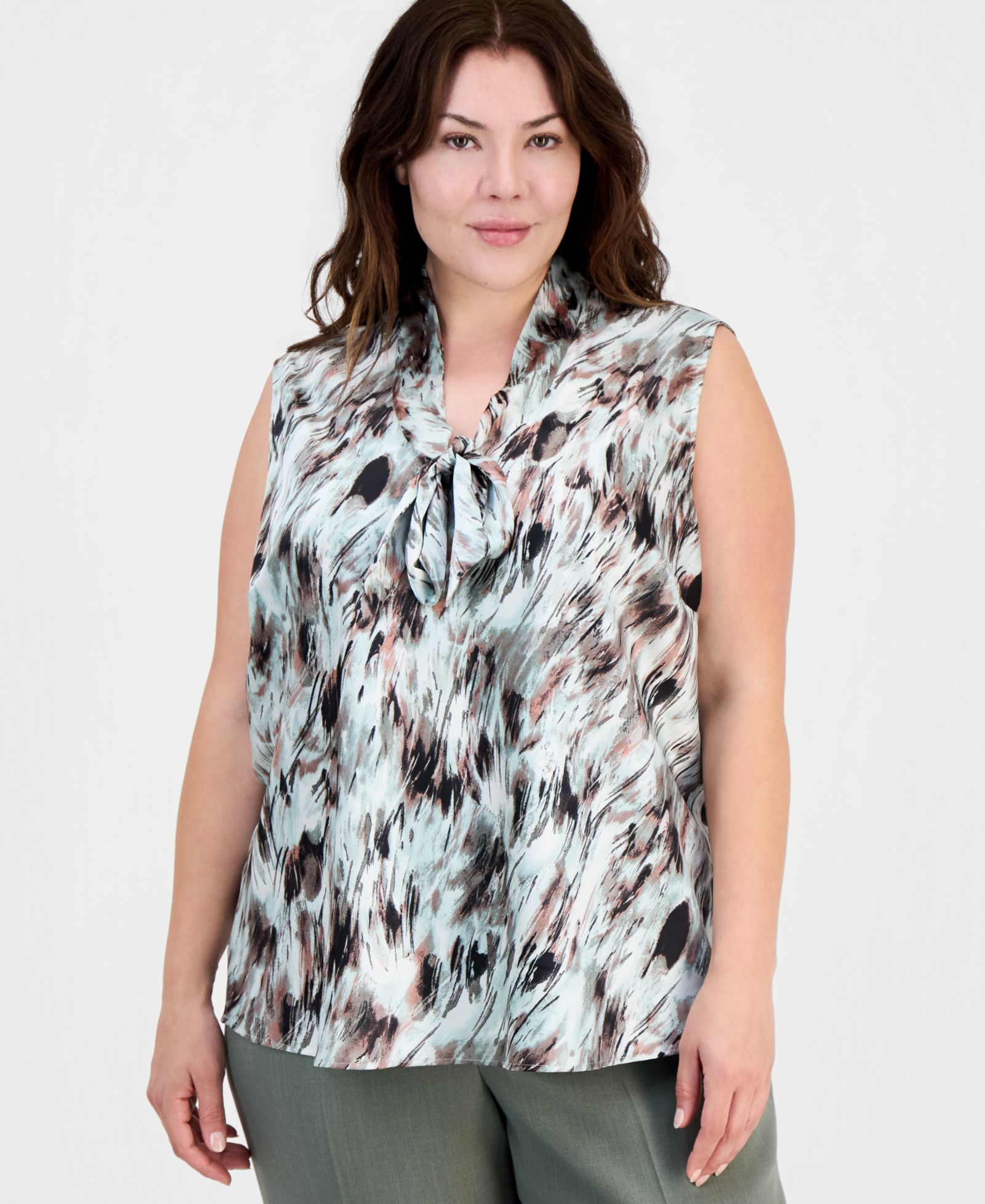 Kasper Plus size Sleeveless Tie-Front Top