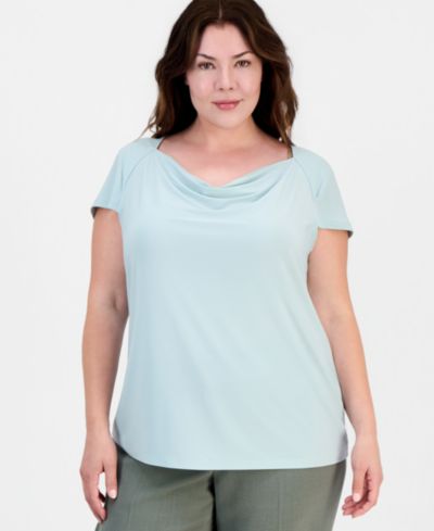 Kasper Plus Size Cowlneck Cap-Sleeve Top