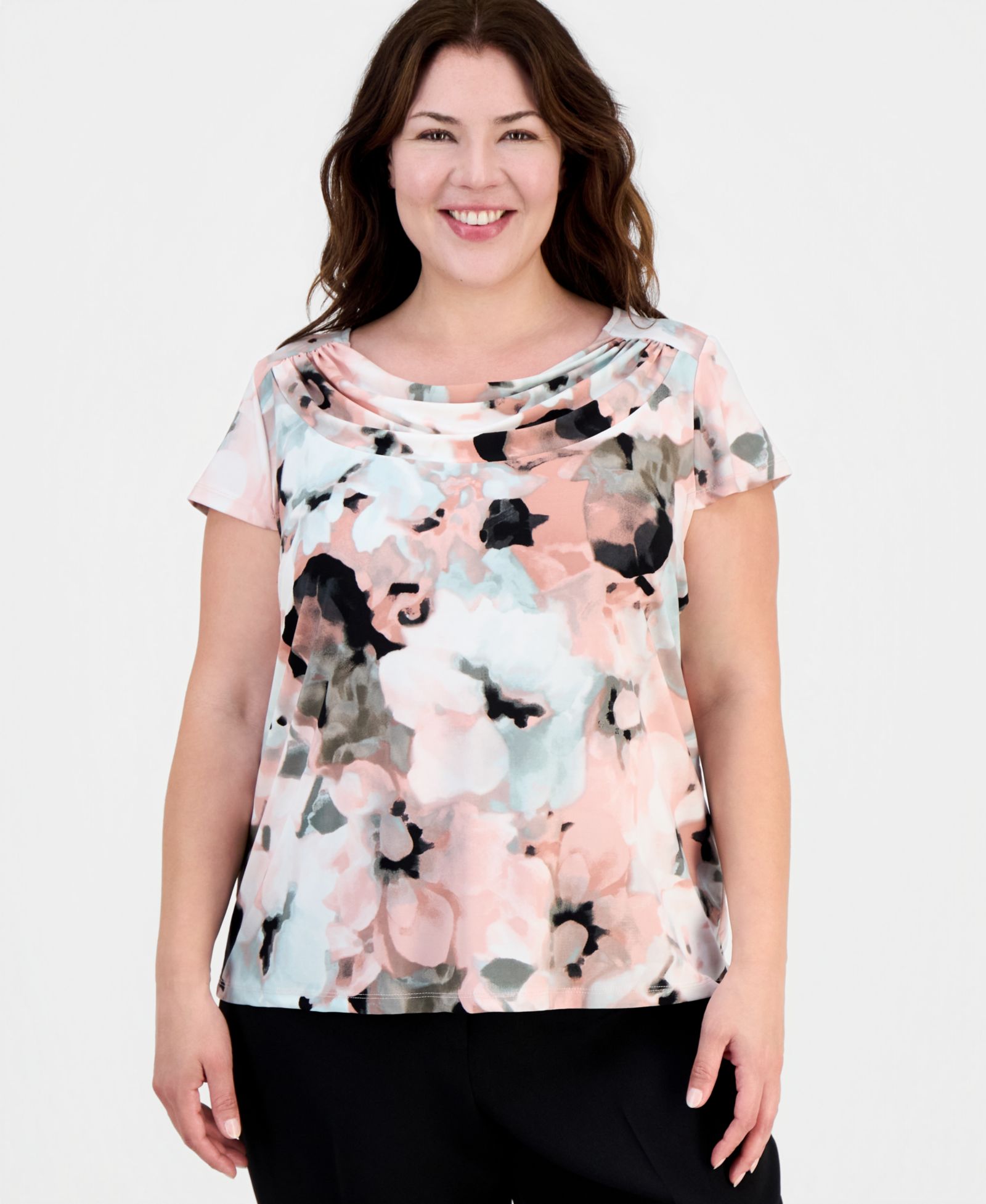 Женский топ Kasper Plus size Blurred Floral Cowlneck