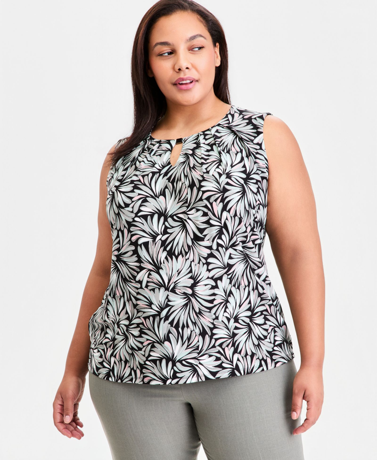 Kasper Plus Size Keyhole-Neck Sleeveless Knit Top