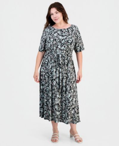 Kasper Платье миди Plus Size с принтом и рукавами до локтя