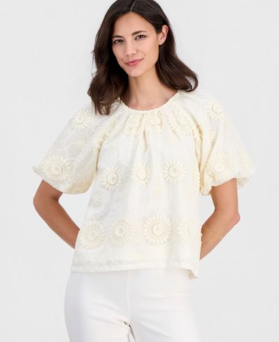 T Tahari Женская блузка с коротким рукавом Crewneck