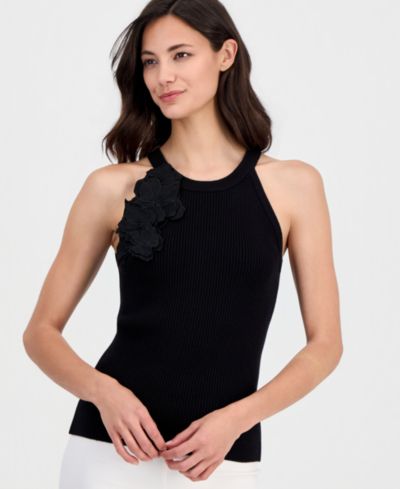 Женский трикотажный топ T Tahari Round-Neck с цветочной аппликацией